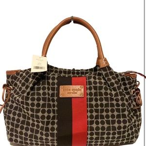 💐KATE SPADE 💐 CLASSIC SPADE NOEL CHOCOLATE STRIPE STEVIE SATCHEL MSRP $3…